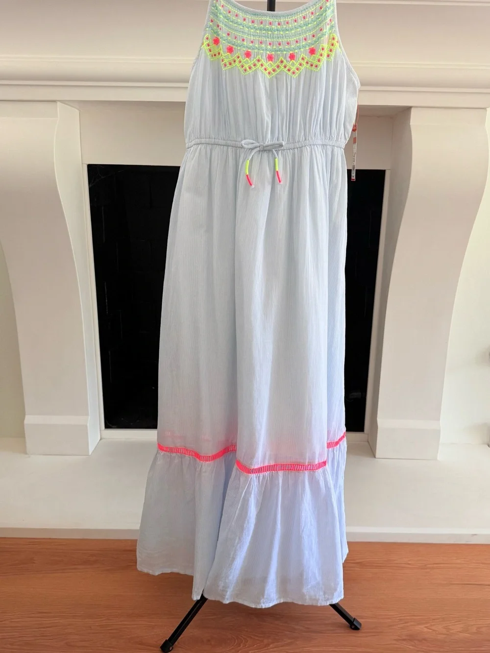 Cat & Jack Light Blue Maxi Nightgown with Neon Trim-NWT- Girls 10-12